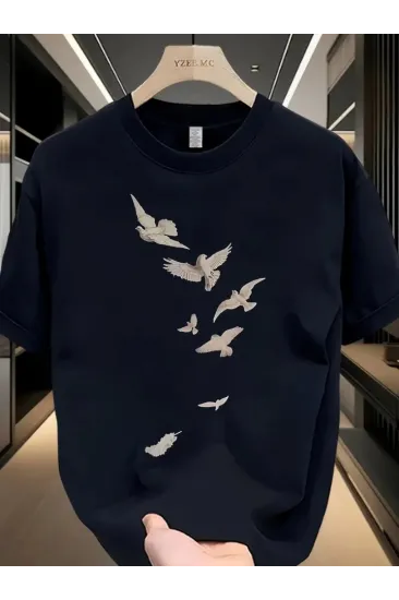 Baskılı Oversize Bisiklet Yaka T-shirt - Beyaz Baskılı Oversize Bisiklet Yaka T-shirt - Beyaz