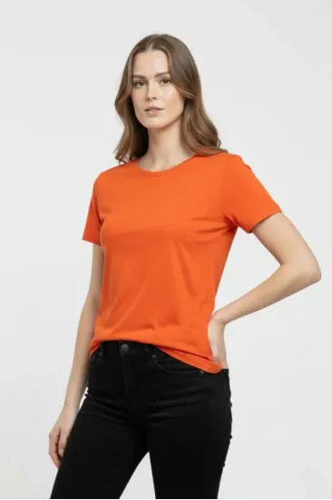 T-Shirt Bisiklet Yaka Slim Fit Likralı Tişört Günlük Basic Body - Turuncu T-Shirt Bisiklet Yaka Slim Fit Likralı Tişört Günlük Basic Body - Turuncu