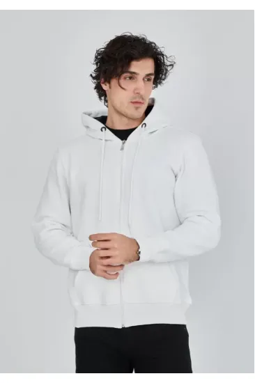 Unisex Tam Fermuarlı Kapşonlu SweatShirt - Beyaz Unisex Tam Fermuarlı Kapşonlu SweatShirt - Beyaz