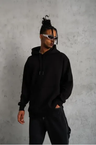 3 İplik Kapşonlu Sweatshirt Hoodie - Siyah 3 İplik Kapşonlu Sweatshirt Hoodie - Siyah