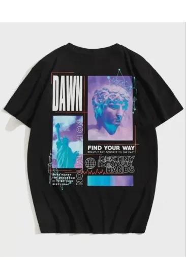 Unisex Baskılı Oversize T-Shirt - Siyah Unisex Baskılı Oversize T-Shirt - Siyah
