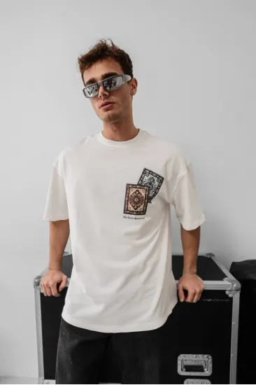 Erkek Baskılı Oversize T-shirt - Beyaz Erkek Baskılı Oversize T-shirt - Beyaz