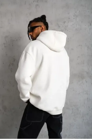 3 İplik Kapşonlu Sweatshirt Hoodie - Beyaz 3 İplik Kapşonlu Sweatshirt Hoodie - Beyaz