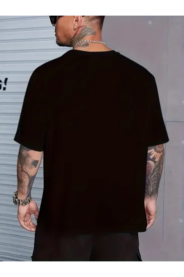 Baskılı Oversize Bisiklet Yaka T-shirt - Siyah Baskılı Oversize Bisiklet Yaka T-shirt - Siyah