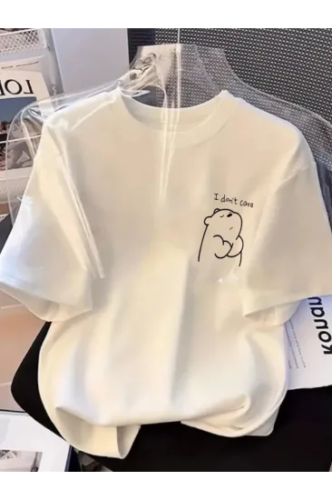 Baskılı Oversize Bisiklet Yaka T-shirt - Beyaz Baskılı Oversize Bisiklet Yaka T-shirt - Beyaz