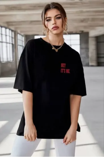 Unisex Baskılı Oversize T-Shirt - Siyah Unisex Baskılı Oversize T-Shirt - Siyah