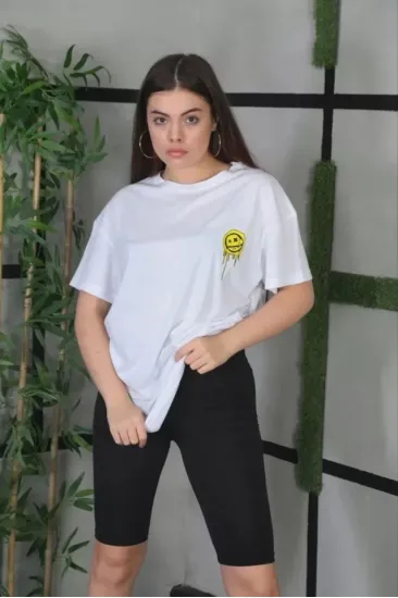 Unisex Bisiklet Yaka Baskılı Oversize T-Shirt - Beyaz Unisex Bisiklet Yaka Baskılı Oversize T-Shirt - Beyaz