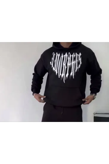 Uzun Kol Kapşonlu Baskılı SweatShirt - Siyah Uzun Kol Kapşonlu Baskılı SweatShirt - Siyah