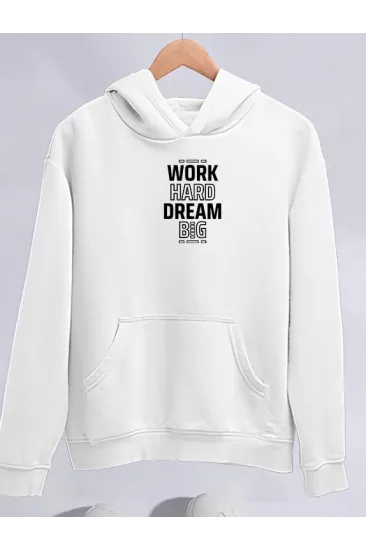 Kışlık Üç İplik Kapşonlu SweatShirt - Beyaz