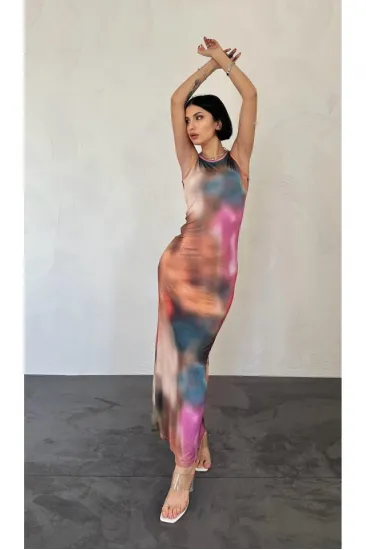 Renkli Batik Desenli Elbise Renkli Batik Desenli Elbise