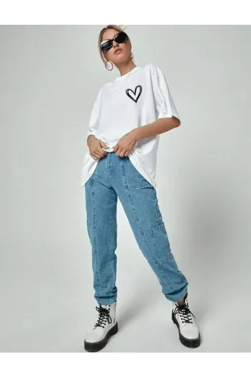 Unisex Baskılı Oversize T-Shirt - Beyaz Unisex Baskılı Oversize T-Shirt - Beyaz