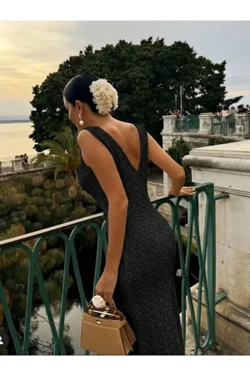 Kadın Askılı V Yakalı Uzun Triko Elbise Kadın Askılı V Yakalı Uzun Triko Elbise