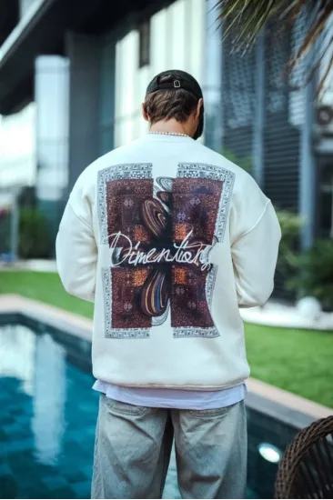 Uzun Kol Bisiklet Yaka Ön Ve Arka Baskılı SweatShirt - Beyaz Uzun Kol Bisiklet Yaka Ön Ve Arka Baskılı SweatShirt - Beyaz