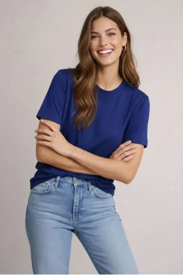 Osy Modal Yumuşak Dokulu Kumaş Bisiklet Yaka T-shirt - Lacivert