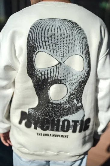 Kışlık Bisiklet Yaka Baskılı SweatShirt - Beyaz Kışlık Bisiklet Yaka Baskılı SweatShirt - Beyaz