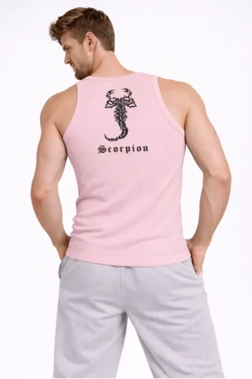Erkek Fitilli Atlet Sıfır Yaka Slim Fit Arka Baskılı Spor Atlet - Pembe Erkek Fitilli Atlet Sıfır Yaka Slim Fit Arka Baskılı Spor Atlet - Pembe
