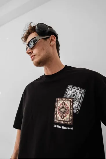 Erkek Baskılı Oversize T-shirt - Siyah Erkek Baskılı Oversize T-shirt - Siyah