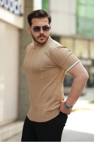 Erkek Bisiklet Yaka çizgi Desenli Ribanalı Kısa Kollu Tshirt Erkek Bisiklet Yaka çizgi Desenli Ribanalı Kısa Kollu Tshirt
