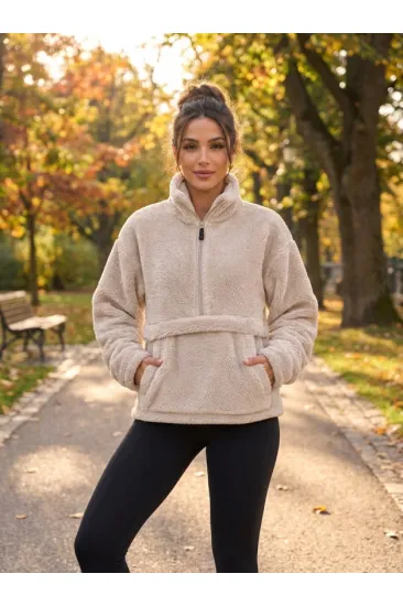 Kadın Yarım Fermuarlı Kanguru Cepli Peluş Wellsoft Sweatshirt Kadın Yarım Fermuarlı Kanguru Cepli Peluş Wellsoft Sweatshirt