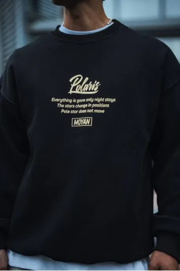 Kışlık Bisiklet Yaka Ön Ve Arka Baskılı SweatShirt - Siyah Kışlık Bisiklet Yaka Ön Ve Arka Baskılı SweatShirt - Siyah