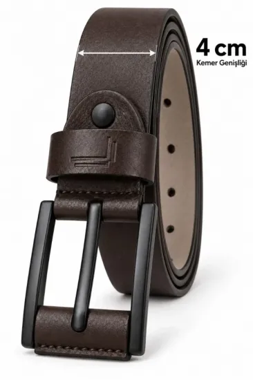 Erkek Koyu Kahverengi 4 Cm Metal Tokalı Kot Ve Kumaş Pantolon Kemeri