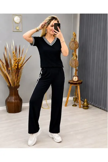 Kadın Kısa Kollu V Yakalı Viskon Iki Iplik Bluz Ve Pantolon Ikili Takım Kadın Kısa Kollu V Yakalı Viskon Iki Iplik Bluz Ve Pantolon Ikili Takım