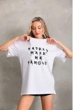 Kadın ön ve arka Baskılı Oversize Kısa kol T-Shirt - Beyaz Kadın ön ve arka Baskılı Oversize Kısa kol T-Shirt - Beyaz