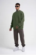 ERKEK Bisikilet Yaka 3 İplik Pamuklu SweatShirt - Haki
