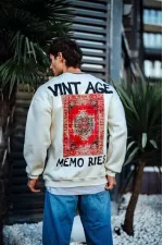 Erkek Bisiklet Yaka 3 İplik pamuklu Baskılı SweatShirt - Beyaz Erkek Bisiklet Yaka 3 İplik pamuklu Baskılı SweatShirt - Beyaz