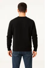 Erkek 3 İplik Pamuklu Düz Bisiklet Yaka SweatShirt - Siyah Erkek 3 İplik Pamuklu Düz Bisiklet Yaka SweatShirt - Siyah