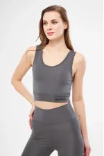 Kolsuz Dalgiç Baskılı Crop - Füme Kolsuz Dalgiç Baskılı Crop - Füme