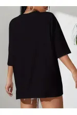 Kadın T-shirt Penye Compack Classical Baskılı Kısa kol Tişört - Siyah