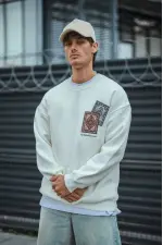 Erkek 3 iplik pamuklu Bisiklet Yaka Baskılı SweatShirt - Beyaz Erkek 3 iplik pamuklu Bisiklet Yaka Baskılı SweatShirt - Beyaz