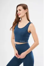 Kolsuz Sporcu Baskılı Crop - Turkuaz