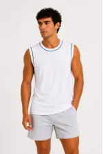 Erkek Kontrast Biyeli Kolsuz Atlet Bisiklet Yaka Yazlık Basic Atlet - Beyaz Erkek Kontrast Biyeli Kolsuz Atlet Bisiklet Yaka Yazlık Basic Atlet - Beyaz
