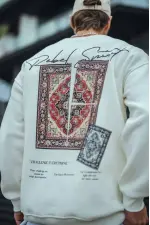 Erkek 3 iplik pamuklu Bisiklet Yaka Baskılı SweatShirt - Beyaz Erkek 3 iplik pamuklu Bisiklet Yaka Baskılı SweatShirt - Beyaz