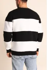 Erkek 3 iplik pamuklu Parçalı Bisiklet Yaka SweatShirt - Siyah Erkek 3 iplik pamuklu Parçalı Bisiklet Yaka SweatShirt - Siyah