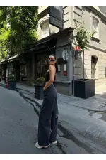 Kadın Arkadan Yırtmaçlı Jeans Kot Palazzo Pantolon - Siyah Kadın Arkadan Yırtmaçlı Jeans Kot Palazzo Pantolon - Siyah