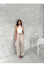 Kadın Ayrobin Oversize Kadın Pantalon - Bej