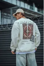 Erkek 3 iplik pamuklu Bisiklet Yaka Baskılı SweatShirt - Beyaz Erkek 3 iplik pamuklu Bisiklet Yaka Baskılı SweatShirt - Beyaz