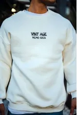 Erkek Bisiklet Yaka 3 İplik pamuklu Baskılı SweatShirt - Beyaz Erkek Bisiklet Yaka 3 İplik pamuklu Baskılı SweatShirt - Beyaz