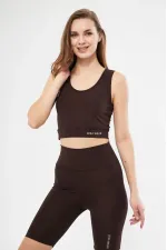 Kolsuz Sporcu Baskılı Crop - Kahve Kolsuz Sporcu Baskılı Crop - Kahve