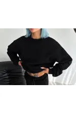 Kadın Bisiklet Yaka 3 İplik Pamuklu Basic SweatShirt - Siyah Kadın Bisiklet Yaka 3 İplik Pamuklu Basic SweatShirt - Siyah