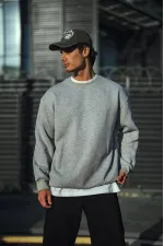 Erkek Kışlık Bisiklet Yaka 3 İplik Basic SweatShirt - Gri