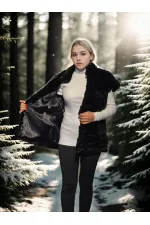 Kadın Premium Doğal Kolsuz Kürk - Siyah