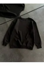 Kadın Bisiklet Yaka 3 İplik Pamuklu Basic SweatShirt - Siyah Kadın Bisiklet Yaka 3 İplik Pamuklu Basic SweatShirt - Siyah