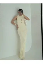 Kadın Kalın Fitilli Uzun Triko Elbise - Kırık Beyaz