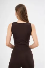 Kolsuz Sporcu Baskılı Crop - Kahve Kolsuz Sporcu Baskılı Crop - Kahve