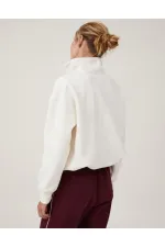 Kadın 3 İplik Pamuklu Oversize Yarım Fermuarlı Yakalı Basic Sweatshirt - Beyaz Kadın 3 İplik Pamuklu Oversize Yarım Fermuarlı Yakalı Basic Sweatshirt - Beyaz