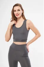 Kolsuz Dalgiç Baskılı Crop - Füme Kolsuz Dalgiç Baskılı Crop - Füme